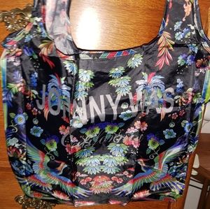 JOHNNY WAS BLACK BOHEMIAN DREAMER PRINT REUSABLE FOLDABLE NYLON SHOPPING…